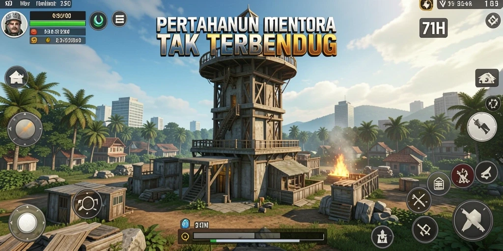 Tangkapan layar gameplay 71H menampilkan pertahanan menara yang menantang.
