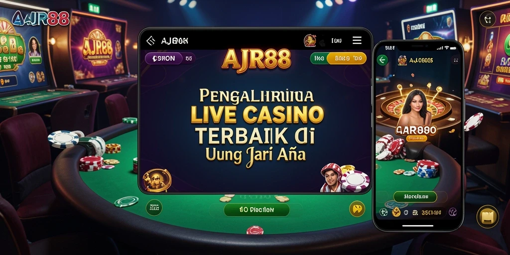 Screenshot gameplay AJR88 menampilkan dealer langsung dan suasana casino nyata.