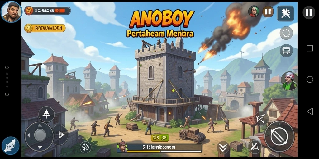 Tangkapan layar ANOBOY menampilkan pertahanan menara yang sengit saat melawan gelombang musuh.
