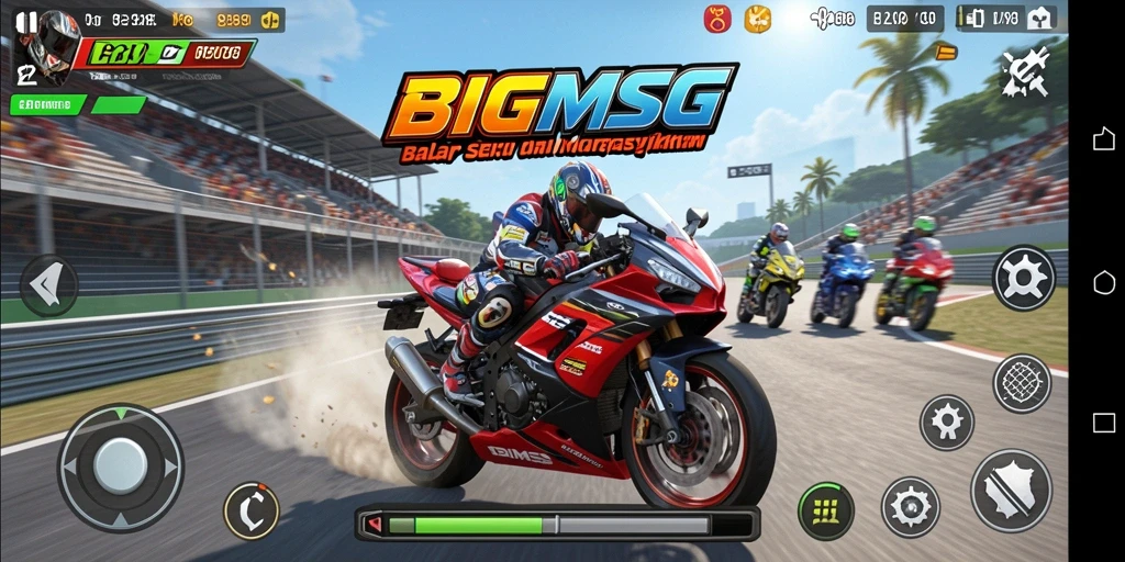 Tangkapan layar gameplay <strong>BIGMSG</strong> yang menunjukkan aksi balap yang kencang.