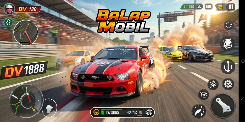 Tampilan gameplay seru dalam balapan mobil DV188.