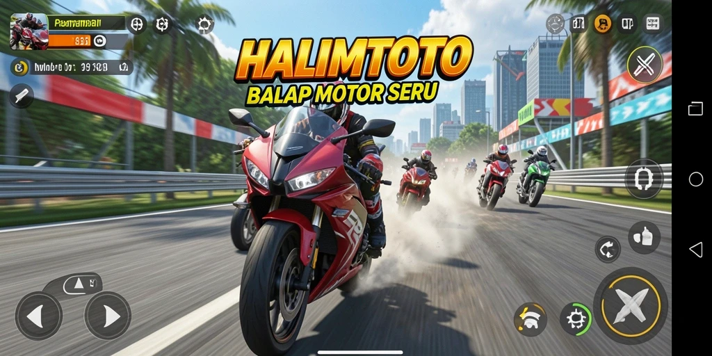 Tampilan menarik dari gameplay balap motor HALIMTOTO yang mendebarkan.
