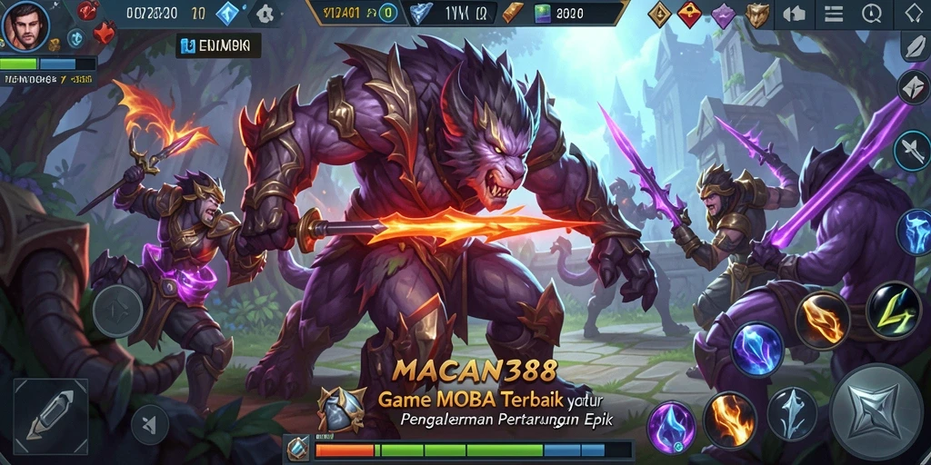 Tangkapan layar utama gameplay MOBA MACAN388 yang mendebarkan.